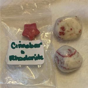 2 Cinnabar tumbles & 1 small Rhodonite star